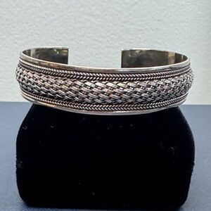 Vintage 925 Sterling Silver Woven Braided‎ Cuff Bracelet Boho Artisan 80s